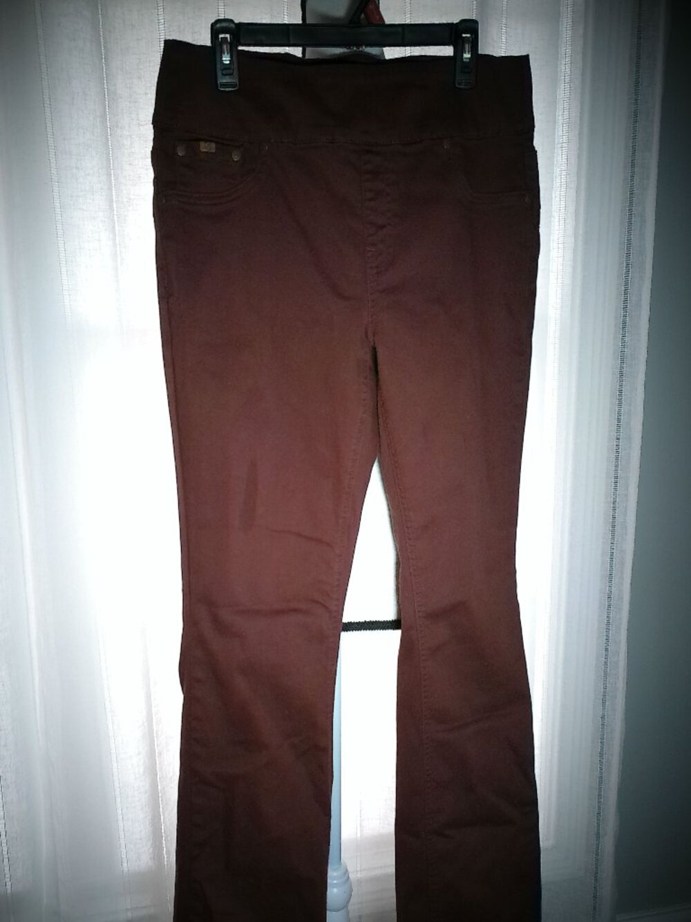 DG2 by Diane Gilman NWOT Virtual Stretch 5 Pocket Pull-On Brown Boot Cut Jeans L